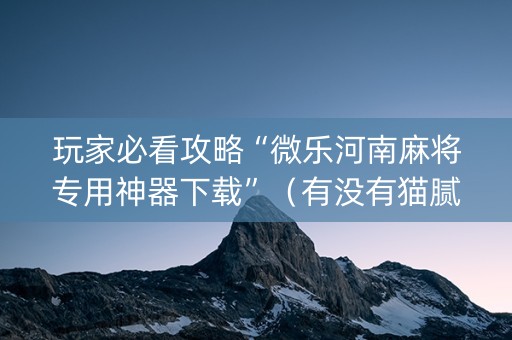 玩家必看攻略“微乐河南麻将专用神器下载”（有没有猫腻)