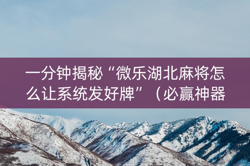 一分钟揭秘“微乐湖北麻将怎么让系统发好牌”（必赢神器免费安装)