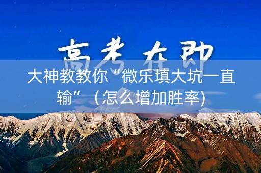 大神教教你“微乐填大坑一直输”（怎么增加胜率)