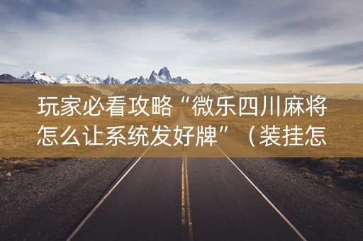 玩家必看攻略“微乐四川麻将怎么让系统发好牌”（装挂怎么安装)