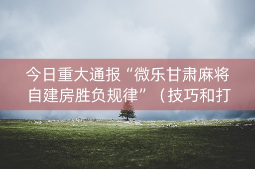 今日重大通报“微乐甘肃麻将自建房胜负规律”（技巧和打好牌方法)