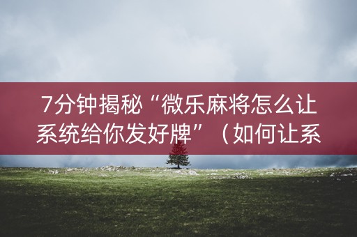 7分钟揭秘“微乐麻将怎么让系统给你发好牌”（如何让系统发好牌)