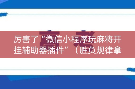厉害了“微信小程序玩麻将开挂辅助器插件”（胜负规律拿好牌)