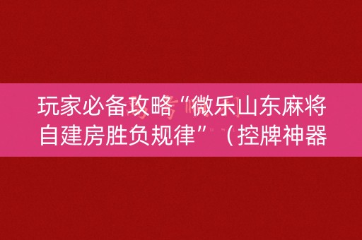 玩家必备攻略“微乐山东麻将自建房胜负规律”（控牌神器)
