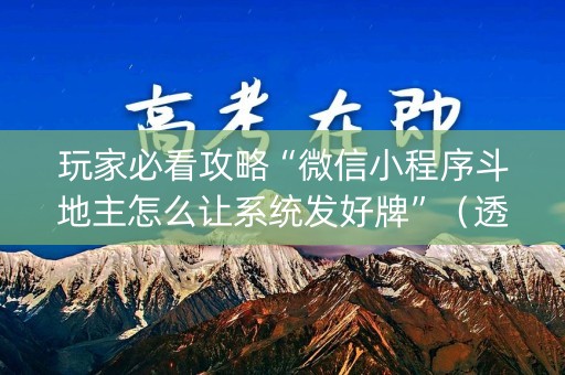 玩家必看攻略“微信小程序斗地主怎么让系统发好牌”（透明器教程)
