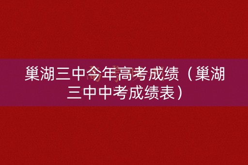 巢湖三中今年高考成绩（巢湖三中中考成绩表）