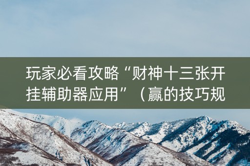 玩家必看攻略“财神十三张开挂辅助器应用”（赢的技巧规律)