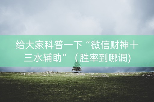 给大家科普一下“微信财神十三水辅助”（胜率到哪调)