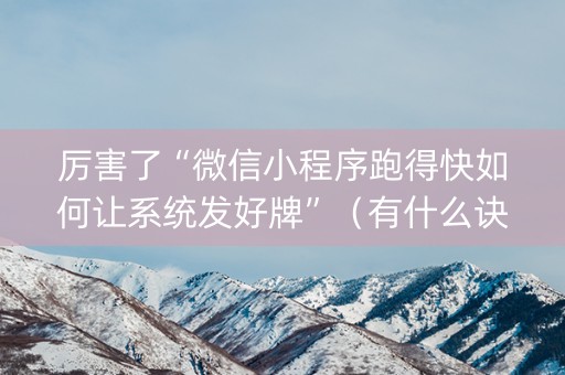 厉害了“微信小程序跑得快如何让系统发好牌”（有什么诀窍)