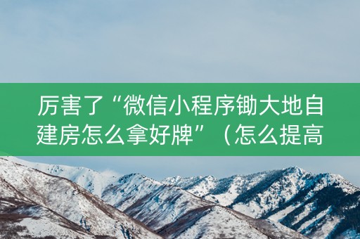 厉害了“微信小程序锄大地自建房怎么拿好牌”（怎么提高胜率)