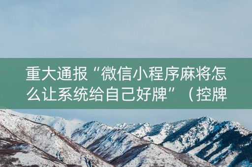 重大通报“微信小程序麻将怎么让系统给自己好牌”（控牌器)