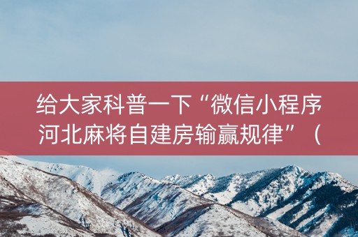 给大家科普一下“微信小程序河北麻将自建房输赢规律”（控牌器)