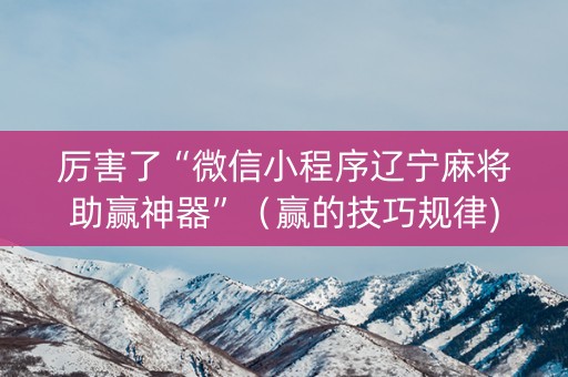 厉害了“微信小程序辽宁麻将助赢神器”（赢的技巧规律)