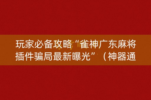 玩家必备攻略“雀神广东麻将插件骗局最新曝光”（神器通用版)