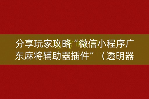 分享玩家攻略“微信小程序广东麻将辅助器插件”（透明器教程)