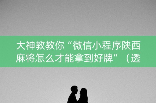 大神教教你“微信小程序陕西麻将怎么才能拿到好牌”（透明器教程)