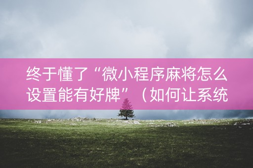 终于懂了“微小程序麻将怎么设置能有好牌”（如何让系统发好牌)