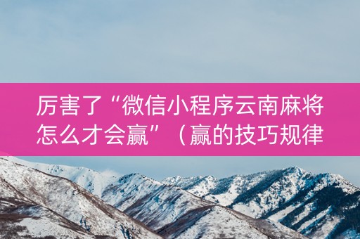 厉害了“微信小程序云南麻将怎么才会赢”（赢的技巧规律)