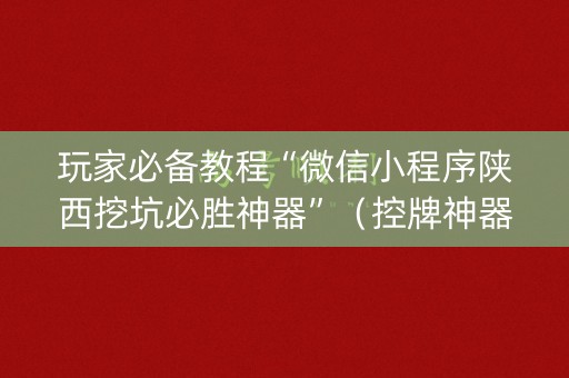 玩家必备教程“微信小程序陕西挖坑必胜神器”（控牌神器)
