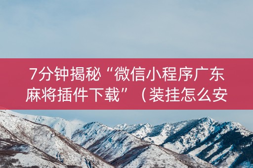 7分钟揭秘“微信小程序广东麻将插件下载”（装挂怎么安装)