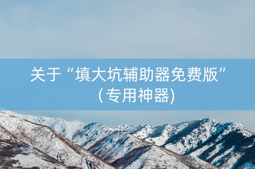 关于“填大坑辅助器免费版”（专用神器)