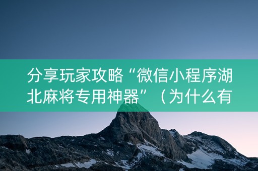 分享玩家攻略“微信小程序湖北麻将专用神器”（为什么有人一直赢)