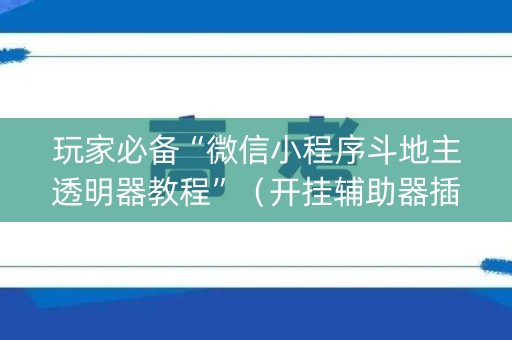 玩家必备“微信小程序斗地主透明器教程”（开挂辅助器插件)