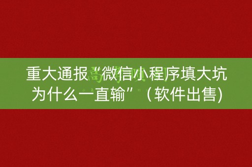 重大通报“微信小程序填大坑为什么一直输”（软件出售)