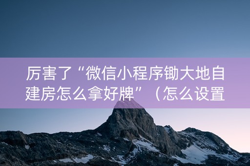 厉害了“微信小程序锄大地自建房怎么拿好牌”（怎么设置才能赢)