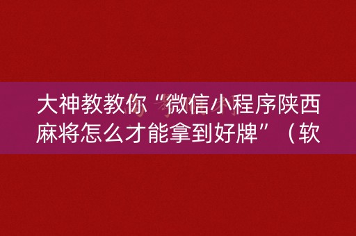 大神教教你“微信小程序陕西麻将怎么才能拿到好牌”（软挂神器)