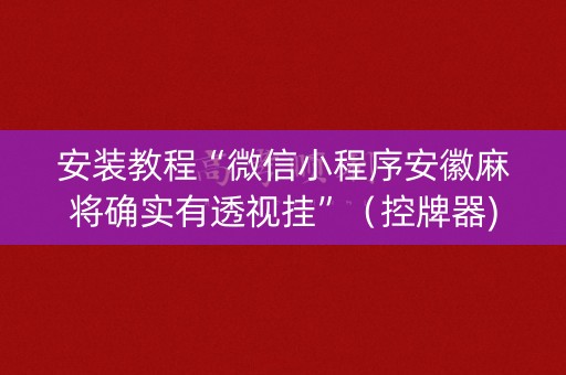安装教程“微信小程序安徽麻将确实有透视挂”（控牌器)