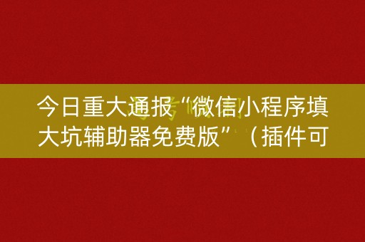 今日重大通报“微信小程序填大坑辅助器免费版”（插件可信吗)