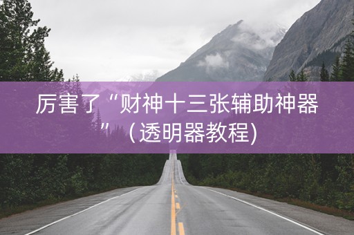 厉害了“财神十三张辅助神器”（透明器教程)