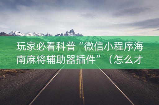 玩家必看科普“微信小程序海南麻将辅助器插件”（怎么才会赢)