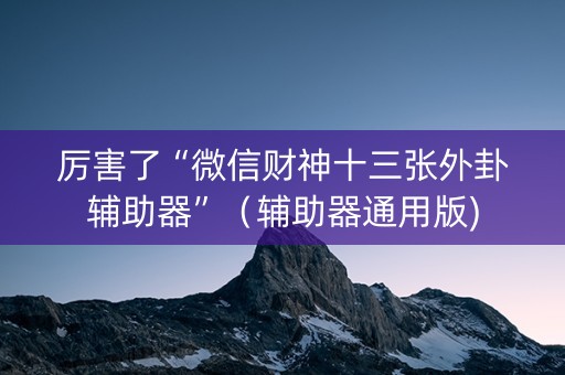厉害了“微信财神十三张外卦辅助器”（辅助器通用版)