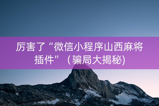 厉害了“微信小程序山西麻将插件”（骗局大揭秘)