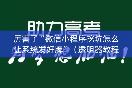 厉害了“微信小程序挖坑怎么让系统发好牌”（透明器教程)