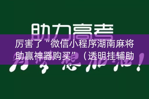 厉害了“微信小程序湖南麻将助赢神器购买”（透明挂辅助器)