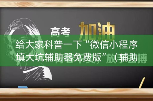 给大家科普一下“微信小程序填大坑辅助器免费版”（辅助器插件)