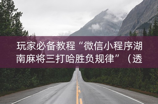 玩家必备教程“微信小程序湖南麻将三打哈胜负规律”（透明器教程)