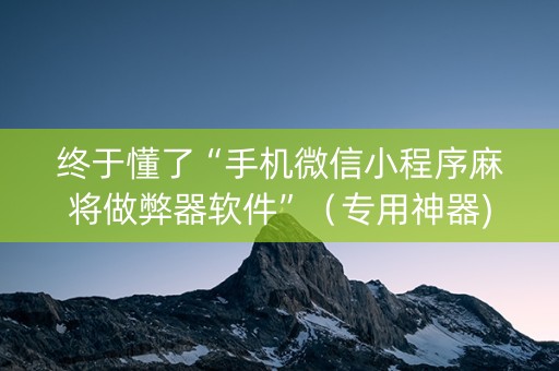 终于懂了“手机微信小程序麻将做弊器软件”（专用神器)