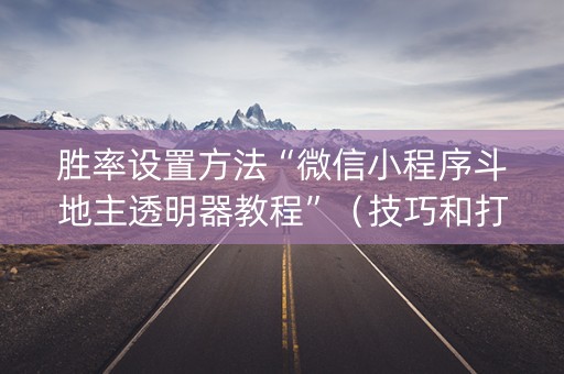 胜率设置方法“微信小程序斗地主透明器教程”（技巧和打好牌方法)