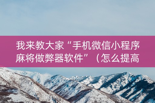 我来教大家“手机微信小程序麻将做弊器软件”（怎么提高胜率)