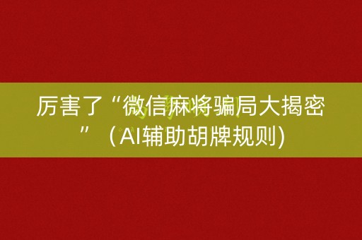 厉害了“微信麻将骗局大揭密”（AI辅助胡牌规则)