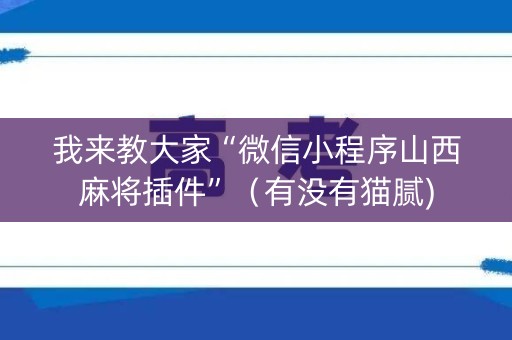 我来教大家“微信小程序山西麻将插件”（有没有猫腻)