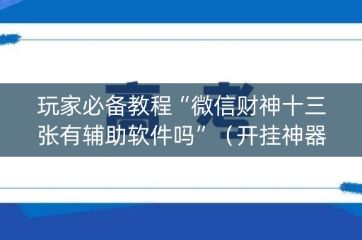 玩家必备教程“微信财神十三张有辅助软件吗”（开挂神器下载)