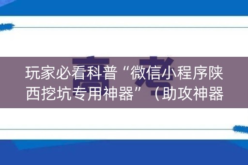 玩家必看科普“微信小程序陕西挖坑专用神器”（助攻神器)