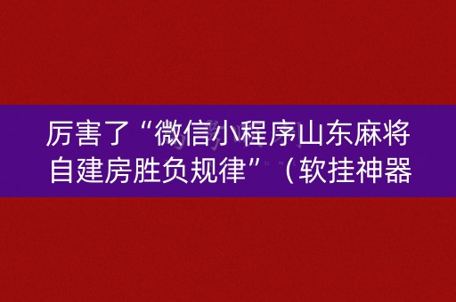 厉害了“微信小程序山东麻将自建房胜负规律”（软挂神器)