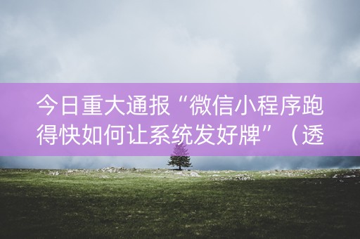 今日重大通报“微信小程序跑得快如何让系统发好牌”（透明挂辅助器)