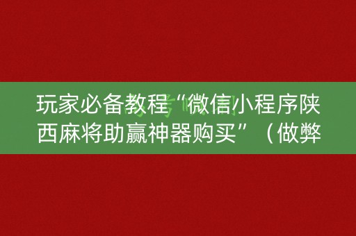 玩家必备教程“微信小程序陕西麻将助赢神器购买”（做弊器软件下载)